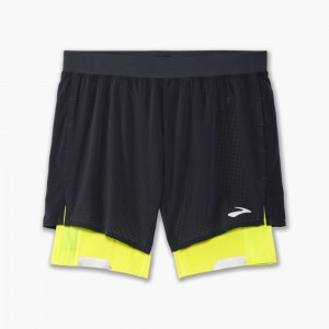 Brooks Run Visible 5 2-in-1 Short Shorts Herr Asphalt/Nightlife | IHKGZ-0591